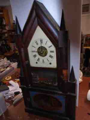 Antique-Birge & Fuller-8 Day-Double Steeple Wagon Spring-Clock-To Restor-Ca.1840
