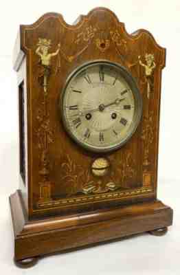 Antique Rosewood Intricatly Inlaid Mantel Clock By Arnold & Lewis Manchester