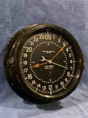 **Fully Restored** 1944 WWII US NAVY 24hr. Chelsea Ships Clock 8.5" Dial