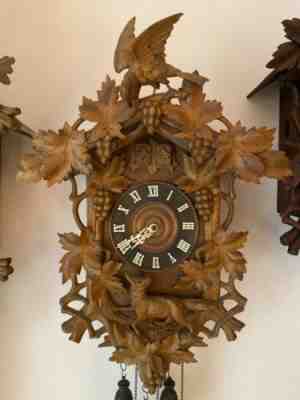 Antique Black Forest Cuckoo Quail Clock, Fox & Grapes Theme (running condition)