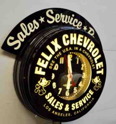 Felix Chevrolet Huge 22" neon Clock By Curtis W/marquee