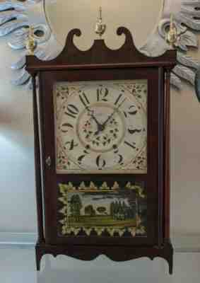 Â Mark Leavenworth PILLAR & SCROLL Clock c. 1824 WEIGHT DRIVEN WOODEN WORKS