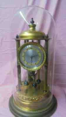 German Bandstand 400 Day Clock All Brass Case With 6 Columns 1890 Glass Dome