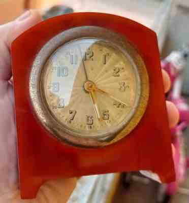 Bakelite Marbled Clock, Cherry Amber, Bakelite Catalin Clock
