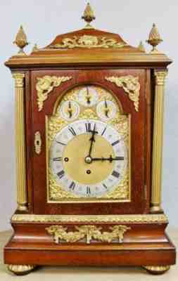 Antique English Mahogany & Bronze Triple Fusee 8/4 Bell Musical Bracket Clock