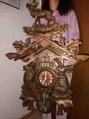 huge cuckoo clock vintage original ,black forest musical play 2 melodie 80 cm