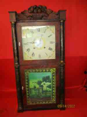 VERY NICE LOOKING ORIGINAL 8 DAY HENRY TERRY WOOD WOODEN WORKS WEIGHT CLOCK