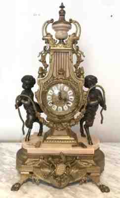 Lancini & Franz Hermle Mantel Clock In Pink Marble & Brass /Bronze