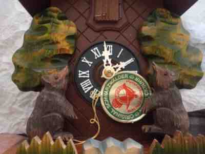 Hubert Herr Hand Carved Black Forest Cuckoo Clock Dancing Bears RARE!