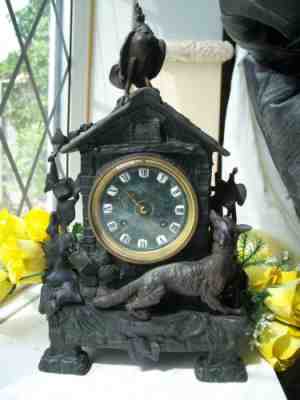 SUPERB & UNUSUAL ANTIQUE FRENCH "FOX & HEN HOUSE" MANTEL CLOCK c1880