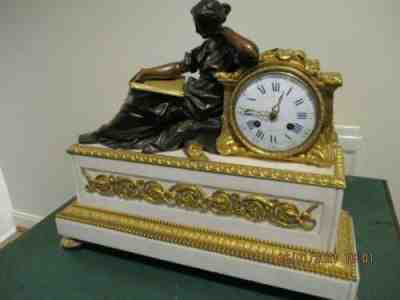 victorian carrera marble and gilt bronze ormolu mantle clock by raingo freres