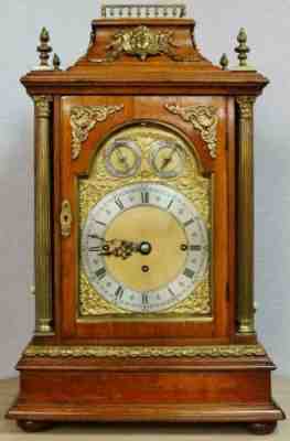 Quality Antique English Oak & Bronze Triple Fusee 8/4 Bell Musical Bracket Clock
