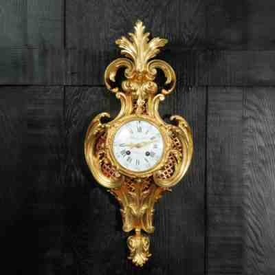 Raingo Freres Louis XV Rococo Gilt Bronze Antique French Cartel Wall Clock