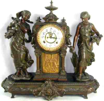 Ansonia "Summer & Winter" Double Figural Lady Statue Mantle Clock Antique