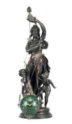 27" French Style Mystery Brass Lady Cherub Upside Down Chain Ball Swinging Clock