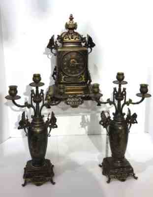A Rare Parcel Gilt Bronze Chinoiserie Clock Garniture 19C.