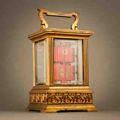 â° 1905 ANTIQUE FRENCH CAST BRASS PLATO FLIP MYSTERY 8 DAY DESK CARRIAGE CLOCK
