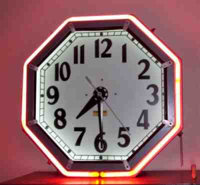 Vintage Electric Neon Clock Company Neon Clock Cleveland Ohio Octagon MCM 1950's