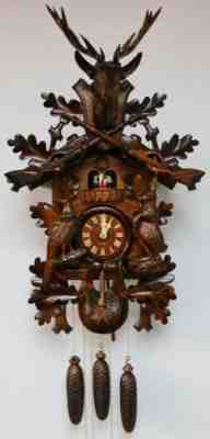 8 Day Black Forest Weight Driven Musical Automaton Carved Cuckoo Wall Clock