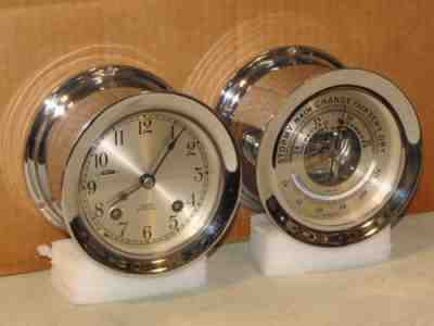 CHELSEA VINTAGE SHIPS BELL CLOCK&BAROMETER SET~3 3/4" DIALS~1960~NEAR MINT