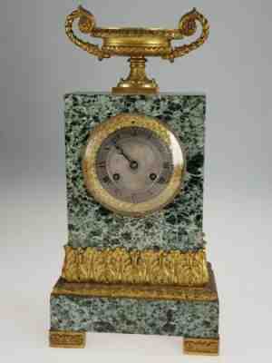 French Pons 1823 silk suspension sienna marble & bronze striking mantel clock