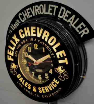 Felix Chevrolet Huge 22" neon Clock By Curtis W/marquee
