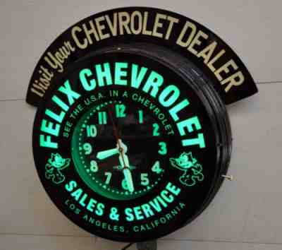 Felix Chevrolet Neon Clock , Rare Color, Aqua Marine. W/ Marquee! Curtis.
