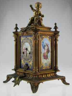 Large 19th Century French Gilt Bronze Sevres Mantel Clock Circa 1870