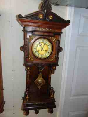 Antique German Junghans Freischwinger Free Swinger Walnut Open Shelf Clock 36"