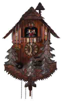 2002 Black Forest Cuckoo Clock Edelweiss FrÃ¶hliche Wanderer German Swiss 18"