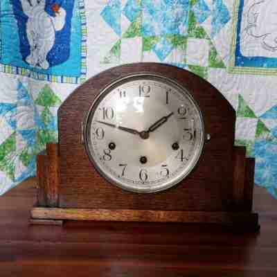 Thomas Haller Oak Art Deco Westminster Chime Mantle Clock