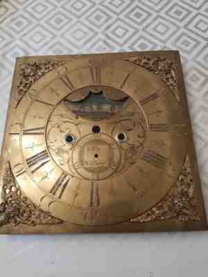 Antique John Varley(1733 1785) Brass Moon Phase Grandfather Clock Face 12"x12".