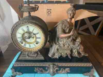 Antique Ansonia Arion Figural Victorian Mantle Classical w/Seated Roman Soldier