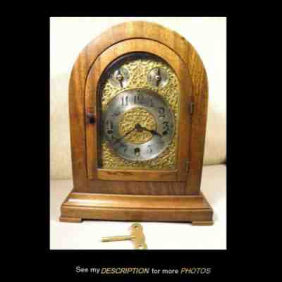 Antique 1916 Large Waterbury Mantle Clock Westminister Chimes Ornate Brass Face