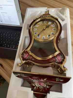 Swiss Bucherer Palais Royal Neuchatel Wall Clock Floral Hand Painted With Shelf