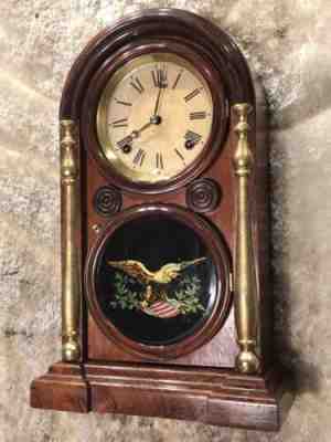 1871 Antique USA Ingraham Double Glass Key Wound Strike Clock ,walnut Case
