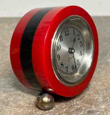 Art Deco MCM Red & Black Catalin Bakelite 3 Sessions Clock _ Estate Clock 13