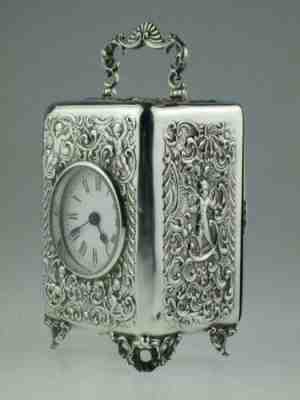 Large Victorian Solid Silver Carriage Clock By William Comyns 1896 London