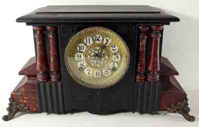 WILLIAM GILBERT MANTEL CLOCK CATO MODEL C 28 APRIL 1896 MARBLEIZED WOOD WITH KEY