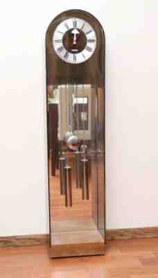 Mid-Century Howard Miller 1970s Smoked Lucite and Walnut Grandfather Clock