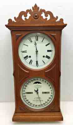 Antique Ithaca Farmers Model #10 Double Dial Calendar Mantel Clock