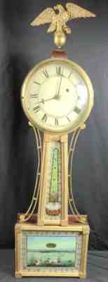 c.1820's Aaron Willard Jr. Federal Boston Naval Battle Banjo Wall Clock Original