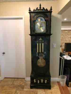 GRANDFATHER CLOCK ASIAN CHINESE HAND PAINTED MOTHER OF PEARL KIENINGER MOVEMENT
