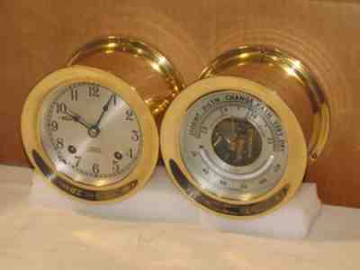 CHELSEA VINTAGE SHIPS BELL CLOCK&BAROMETER SET~3 3/4" DIALS 1967 RESTORED