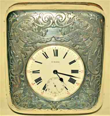 Antique Gorham Sterling Silver Travel Desk Swiss 8 Day Railroad Pocket Watch