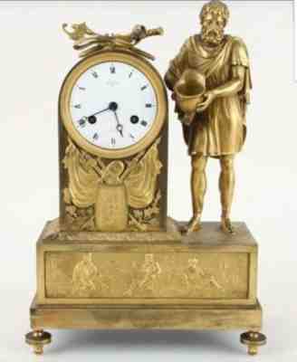 ANTIQUE DORE BRONZE FRENCH MANTLE CLOCK CIRCA 1810 GOLD GILT