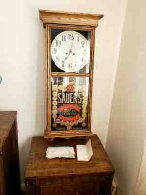 Vintage Sauers Extracts Large Advertising Wall Clock w/ Recipe 40" x 18" x 7"