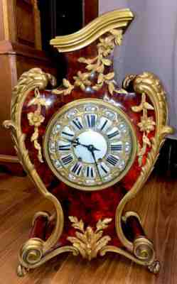HUGE Rare Antique French Boulle Louis XV-Style Bronze Bracket Mantel Clock