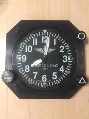BREITLING Wall Clock Limited Novelty Rare Black japan Used