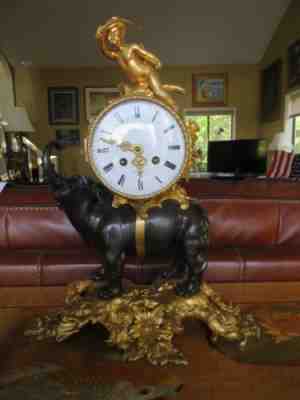 FRENCH ANTIQUE ELEPHANT BRONZE & GILT ORMALU CLOCK